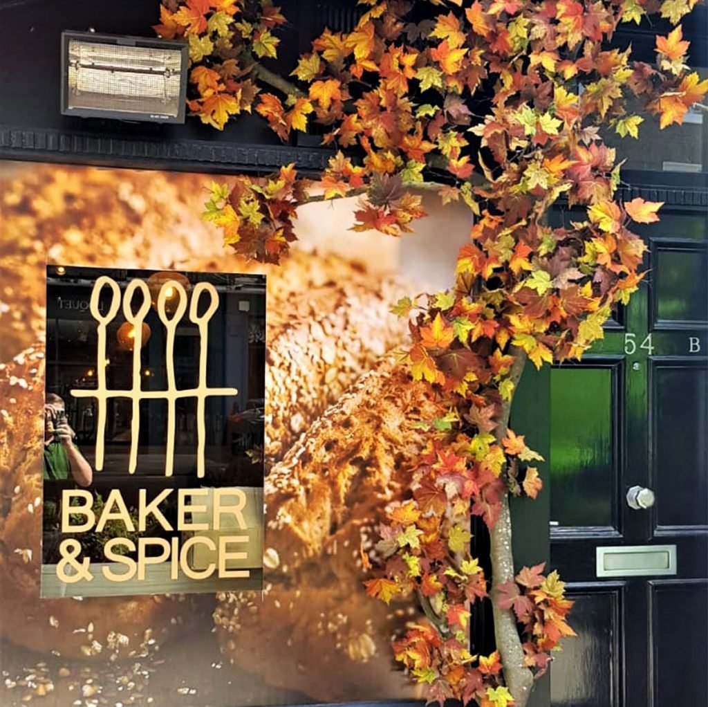 stunning bespoke built autumn tree display at baker and spice in london