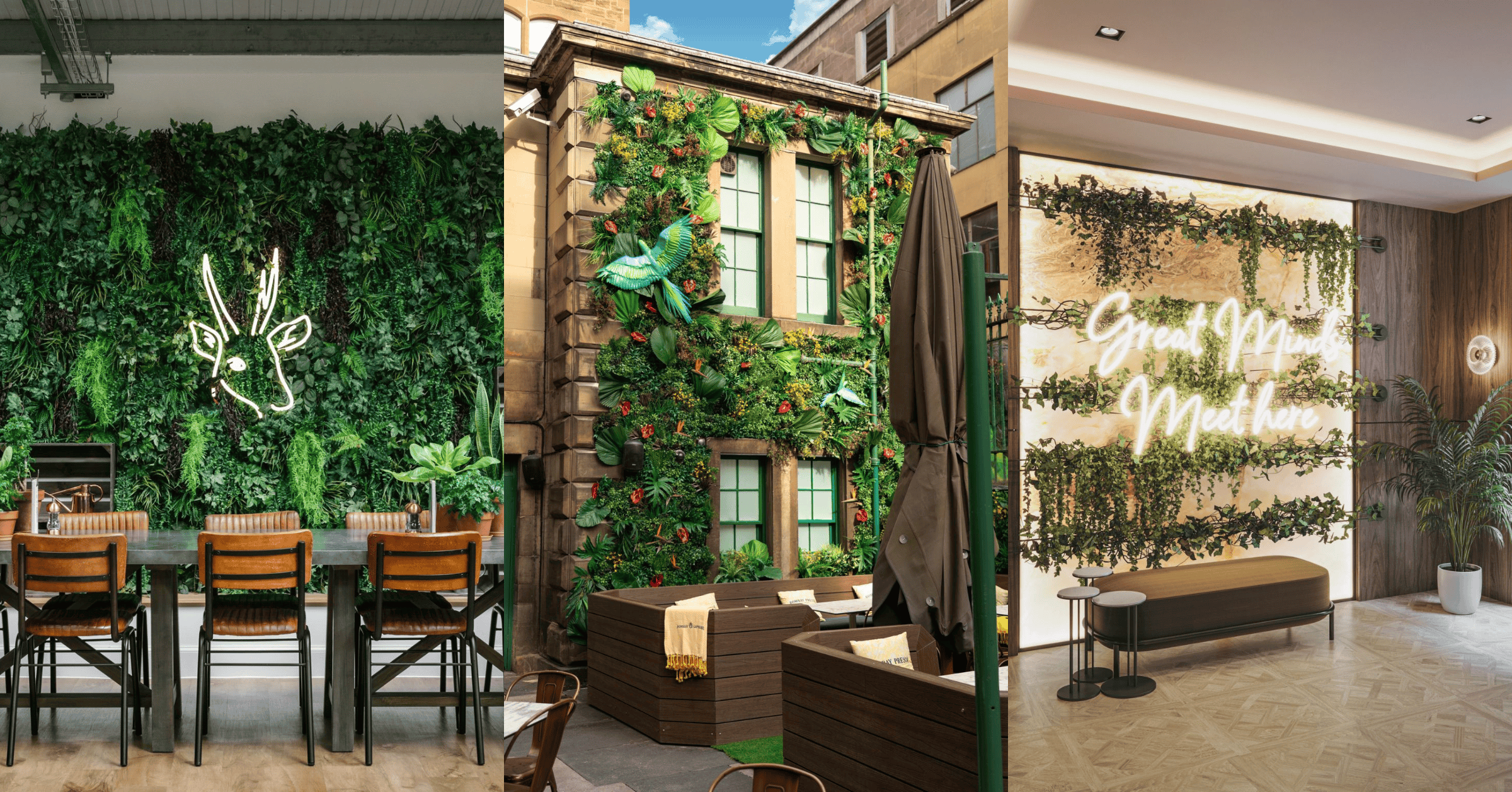Artificial green wall displays for restaurants and hotels